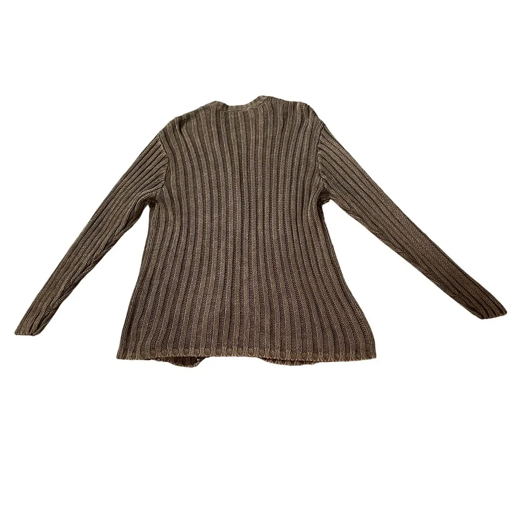 Vintage 90s Easy Style Ribbed Cardigan Sweater Gray Ramie Cotton Blend Sz M Fall